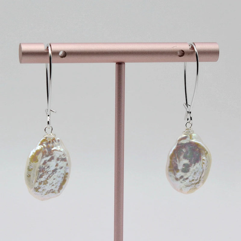 Baroque Pearl Earrings 925 Sterling Silver Long Dangle Earrings