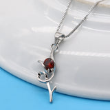 925 Silver Necklace-Zirconia Rose Pendant-OL Style Box Chain 43-46CM