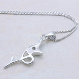 925 Silver Necklace-Zirconia Rose Pendant-OL Style Box Chain 43-46CM