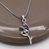 925 Silver Necklace-Zirconia Rose Pendant-OL Style Box Chain 43-46CM