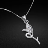 925 Silver Necklace-Zirconia Rose Pendant-OL Style Box Chain 43-46CM