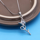 925 Silver Necklace-Zirconia Rose Pendant-OL Style Box Chain 43-46CM