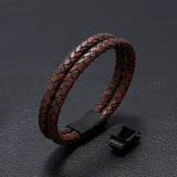 Stylish Woven Stainless Steel Men's PU Leather Bracelet