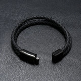 Stylish Woven Stainless Steel Men's PU Leather Bracelet