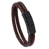 Stylish Woven Stainless Steel Men's PU Leather Bracelet