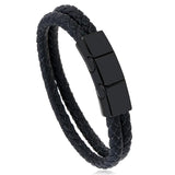 Stylish Woven Stainless Steel Men's PU Leather Bracelet