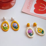 Flower Oval Sterling Silver Resin Earrings for Girls