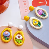 Flower Oval Sterling Silver Resin Earrings for Girls