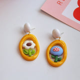 Flower Oval Sterling Silver Resin Earrings for Girls
