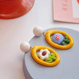 Flower Oval Sterling Silver Resin Earrings for Girls