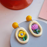 Flower Oval Sterling Silver Resin Earrings for Girls