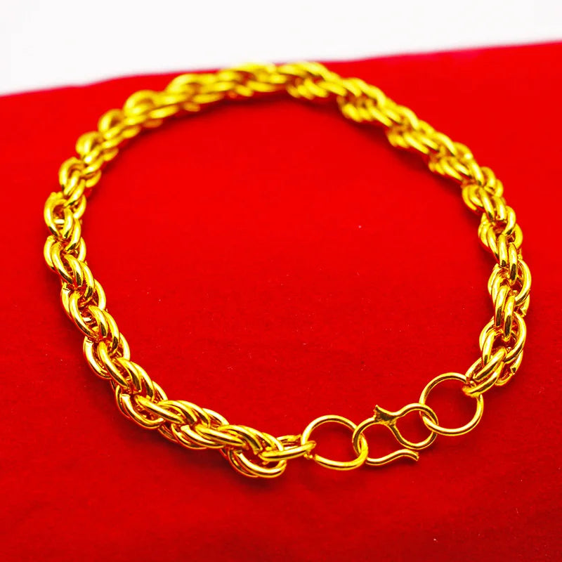 18k Fried Dough Twist Bracelet 6mm Alloy Gold-plated Hemp Rope Bracelet
