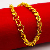 18k Fried Dough Twist Bracelet 6mm Alloy Gold-plated Hemp Rope Bracelet