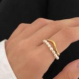 Elegant Double-Layer Pearl Ring Set for Women and Girls