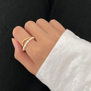 Elegant Double-Layer Pearl Ring Set for Women and Girls