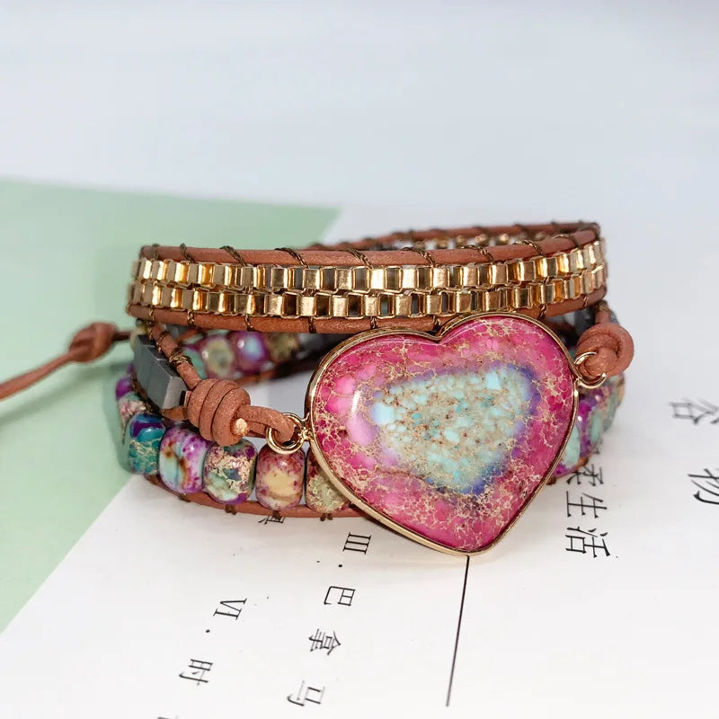 Natural Stone Pink Woven Bracelet for Women