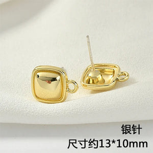 Round Square Silver Needle Ear Stud DIY Ear Rings Material
