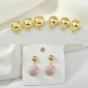 Round Square Silver Needle Ear Stud DIY Ear Rings Material