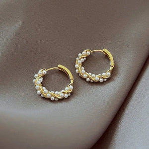 Vintage Pearl Earrings, Circle Ear Buttons, Versatile Accessories