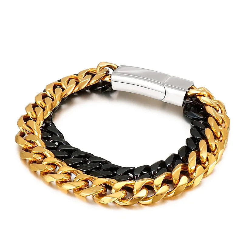 Double-Layer Chain Bracelet Titanium Steel Boys Cuban Chain