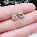 Citrine Silver Ring for Office Lady 5mm Natural Citrine Earrings