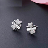 S925 Sterling Silver Four-Leaf Clover Zircon Earrings