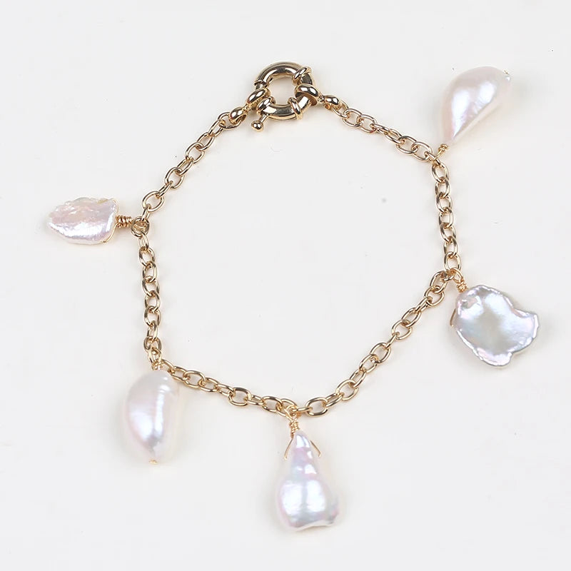 Keshi Pearl Pendant Chain Bracelet