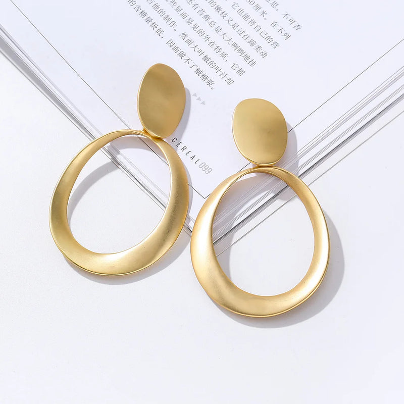 Geometric Big Round Clip Earrings for Women Hollow Ear Clip Jewelry