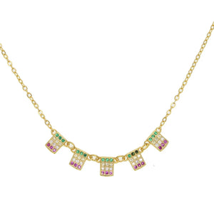 Square CZ Tag Charm Necklace 925 Sterling Silver Vermeil Women Girl CZ