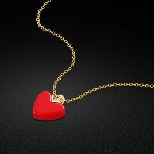 925 Silver Rose Necklace Red Heart Pendant Solid Silver Material Bijoux