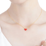 925 Silver Rose Necklace Red Heart Pendant Solid Silver Material Bijoux