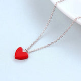 925 Silver Rose Necklace Red Heart Pendant Solid Silver Material Bijoux