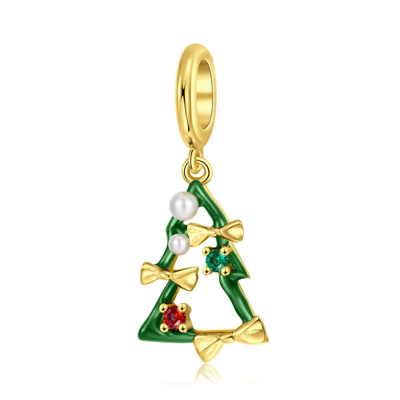 Hollow S925 Sterling Silver Gold-Plated Christmas Tree Pendant Bracelet