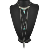 Multi-layer Alloy Necklace with Wood Pendant