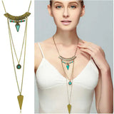 Multi-layer Alloy Necklace with Wood Pendant