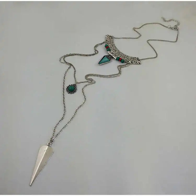 Multi-layer Alloy Necklace with Wood Pendant