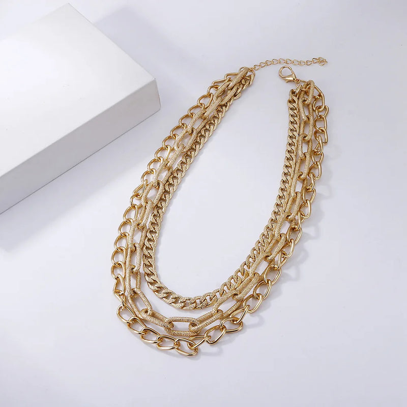 Multi-layer Hollow Thick Necklace Retro Hip-Hop Punk Collarbone Chain