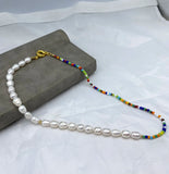 Colorful Beads Freshwater Pearl Necklace 316 Titanium Steel Jewelry