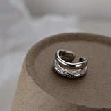 S925 Sterling Silver Texture Ear Clip Female Ins Double Geometric