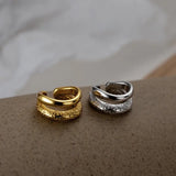 S925 Sterling Silver Texture Ear Clip Female Ins Double Geometric
