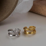 S925 Sterling Silver Texture Ear Clip Female Ins Double Geometric