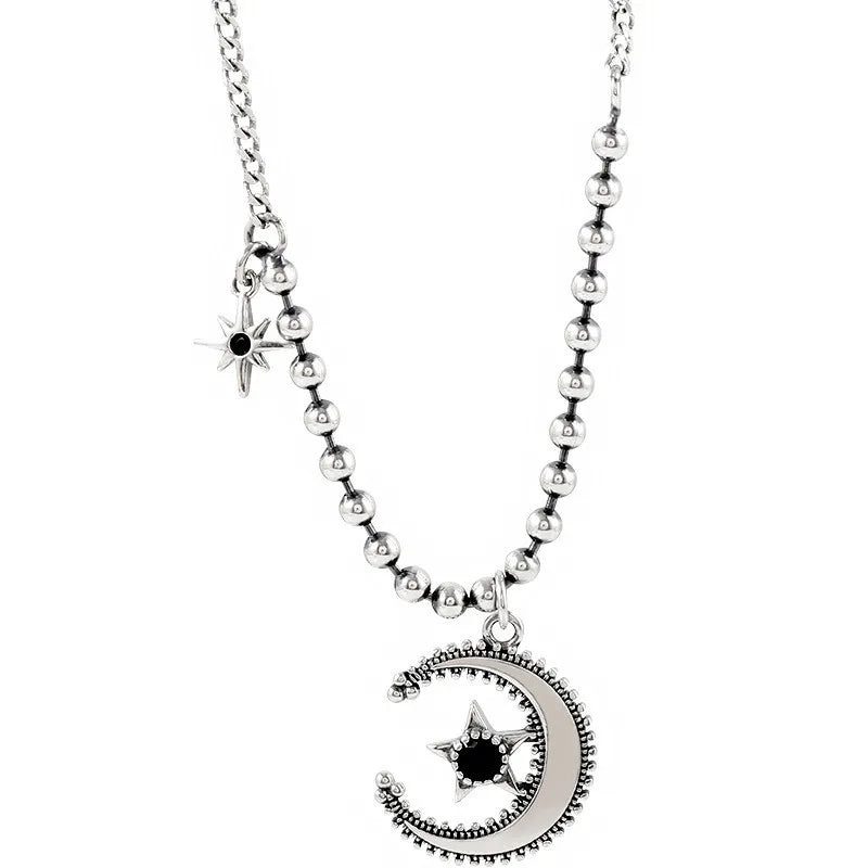 Vintage Zircon Moon Pendant Necklace for Women