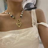 Square Pearl Necklace with Zircon Clavicular Chain