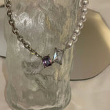 Square Pearl Necklace with Zircon Clavicular Chain