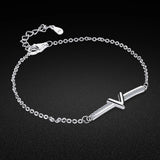 Girl Bracelet 925 Sterling Silver V Letter Pendant Solid Silver Chain
