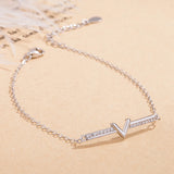 Girl Bracelet 925 Sterling Silver V Letter Pendant Solid Silver Chain