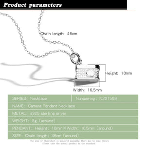 Fashionable 925 Silver Camera Pendant Necklace for Women