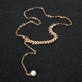 Fishbone Chain Pearl Pendant Neckchain Women's Accessory