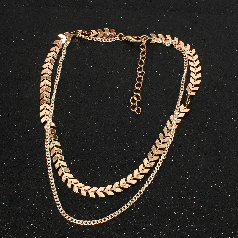 Fishbone Chain Pearl Pendant Neckchain Women's Accessory