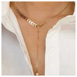 Fishbone Chain Pearl Pendant Neckchain Women's Accessory